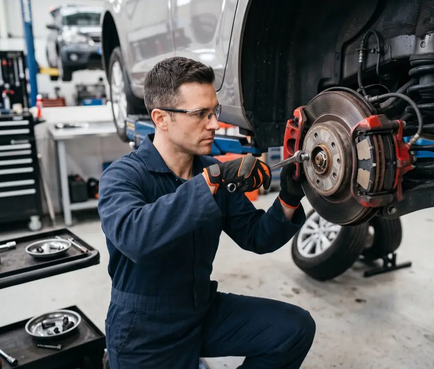 Cars raised on lifts inside a modern, well-equipped auto repair shop